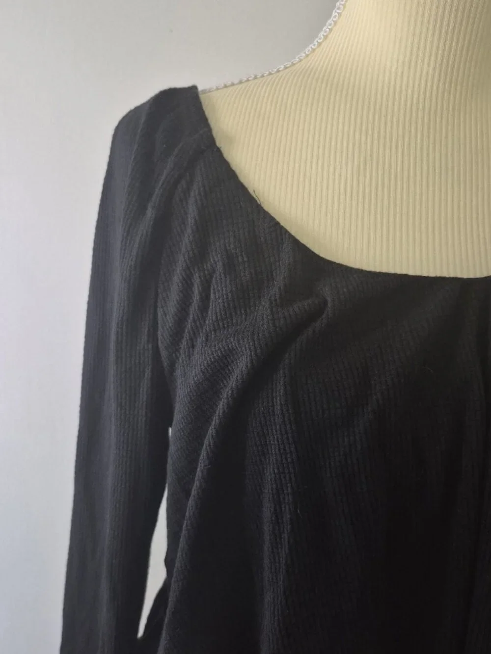 Free People‎ Bondi Thermal Crop Top Waffle Knit Back Tie Bubble Hem Minimalist